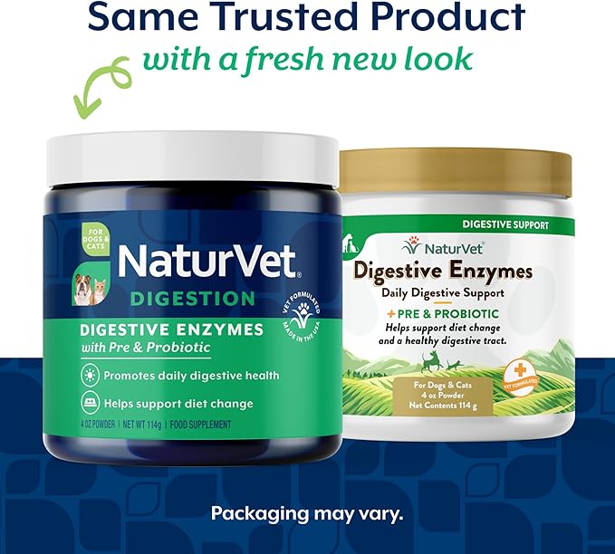 NaturVet – Digestive Enzymes for Dogs - Plus Probiotics & Prebiotics | Helps Support Diet Change & A Healthy Digestive Tract | for Dogs & Cats | 4 oz Powder