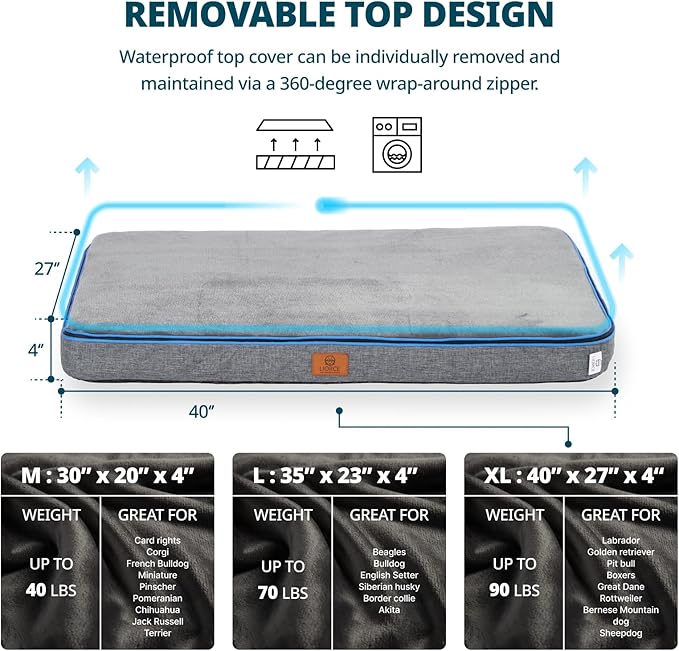 Memory Foam XL Dog Bed - 4” Thick Orthopedic Beds for Extra Large Dogs - Waterproof Dog Bed with Removable Washable Cover & Wrap-Around Zipper - Ultimate Comfort and Easy Maintenance