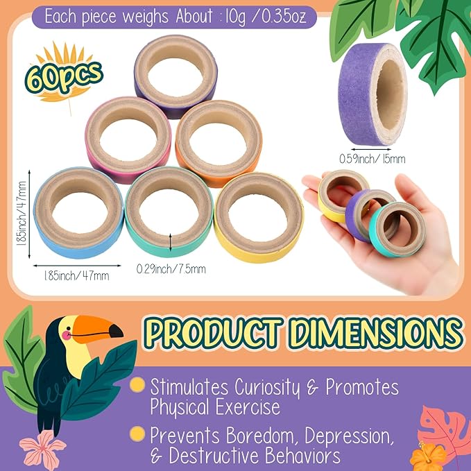 Skyygemm 60 Pcs Fatty Bagels Bird Toys Bulk for Parrots Durable Cardboard Chewing Shredding Foraging Foot for Medium & Large Parrot Mini Macaws African Greys Cockatoos Eclectus Senegal