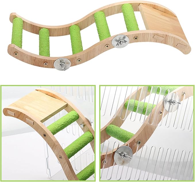 Bird Ladder Bridge, Wooden Pet Parrot Hamster Climbing Ladder Toys, Pet Bird Cage Accessories, Wood Climbing Ladder Perch for Bird Parrot Hamster Squirrel Sugar Gliders Parakeets Cockatiels(S Shape)
