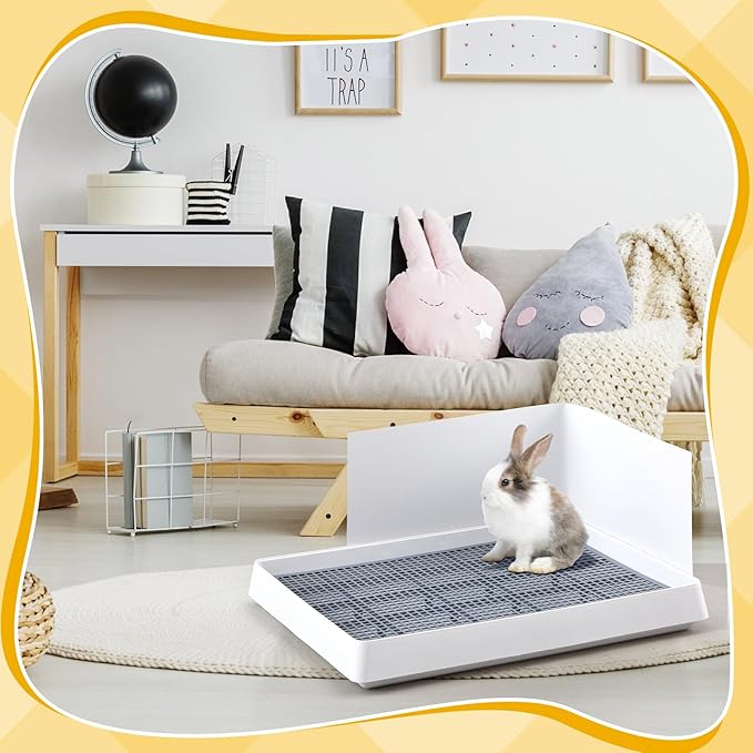 Uiifan Large Rabbit Bunny Litter Box Guinea Pig Litter Tray 22.5 x 17.9 x 3.07 Inch Small Animal Pet Toilet Potty Pan Rectangular Rabbit Bedding Tray Ferrets Cage (White and Blue)
