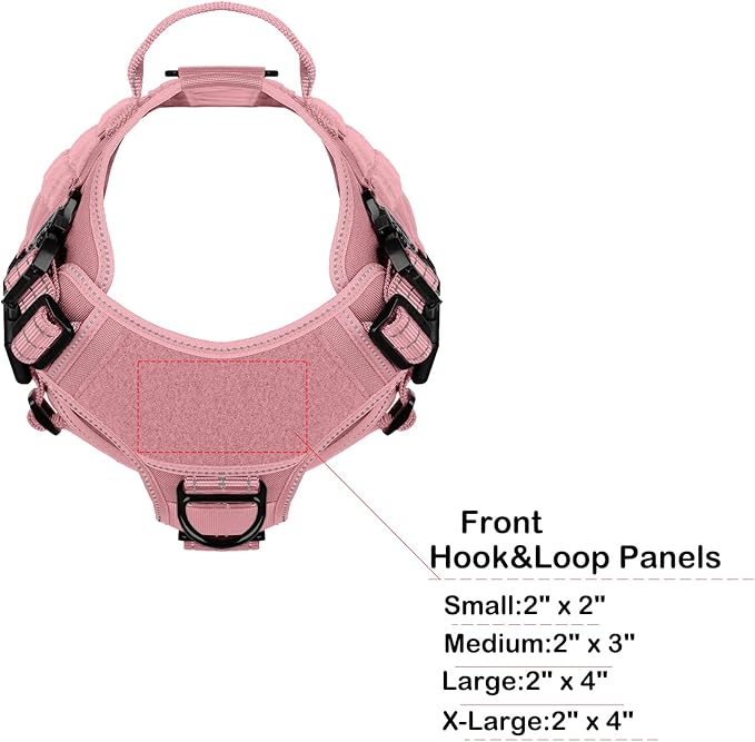 ICEFANG Tactical Dog Harness,Large Size, 2X Metal Buckle,Working Dog MOLLE Vest with Handle,No Pulling Front Leash Clip,Hook and Loop Panel (Pink, L (Pack of 1))