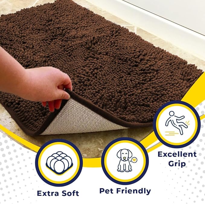 Muddy Mat® Shown on TV – Super Absorbent Microfiber Dog Door Mat for Muddy Paws, Non-Slip Washable Pet Rug, Quick Dry Chenille Entryway Carpet, Machine Washable Indoor Outdoor mat, Brown 59"x35"