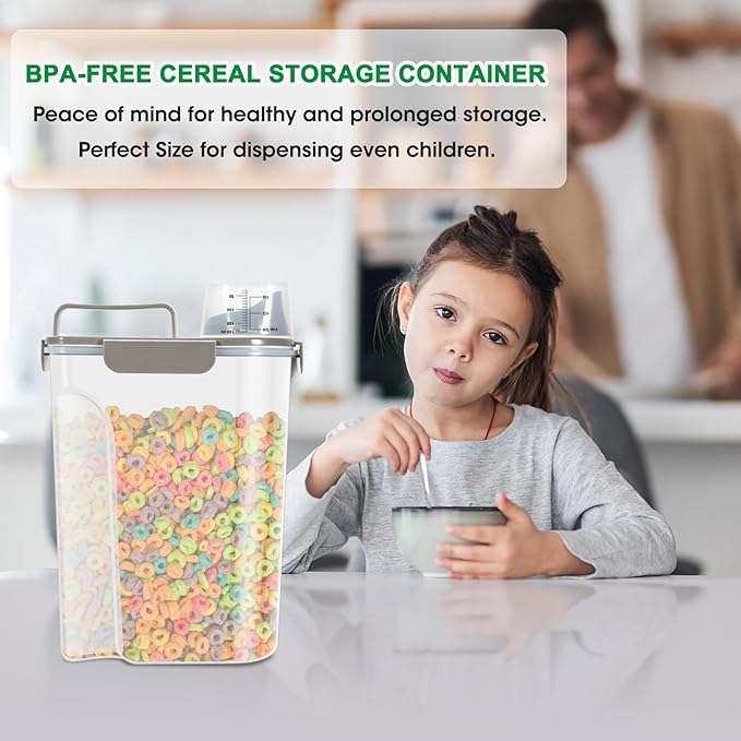 TBMax Airtight Rice Container 10 Lbs, Cereal Dispenser, Pet Cat Dog Food Storage Container, Plastic Kitchen Pantry Food Storage Holder with Cup -Dark Grey