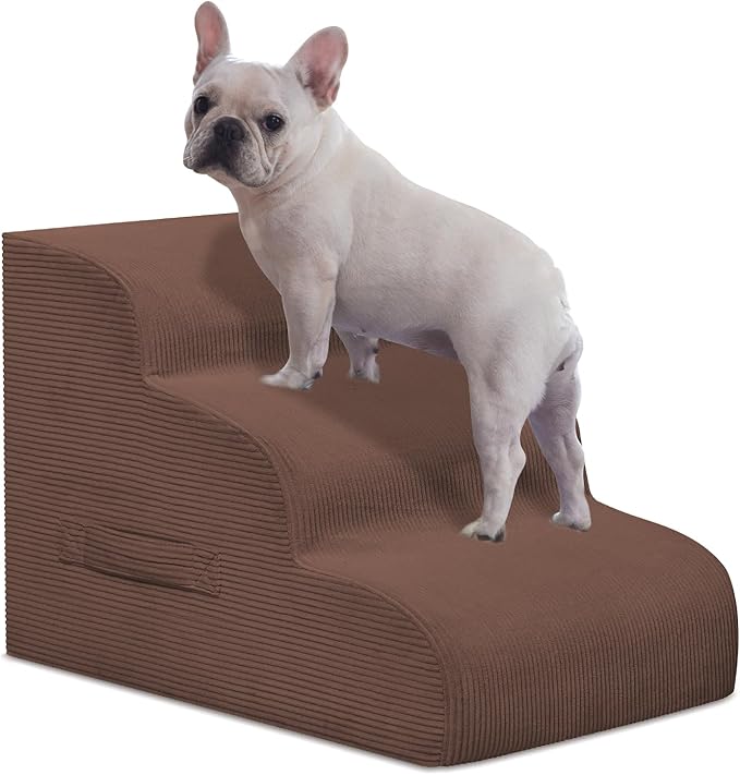 Dog Steps for Small Dogs, 3-Step Pet Ramp Stairs for High Beds and Sofa, Non-Slip Pet Stairs for Small Dogs and Cats, Removable and Easy to Clean Cover, Coffee