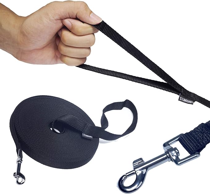 Dog/Puppy Obedience Recall Training Agility Lead - 20ft Long Training Leash，3/4in Wide - Great for Play, Camping, or Backyard (20 Feet, Black)