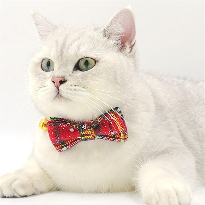 Personalized Cat Collar with Bells,Velvet Customized Small Cat Collar with Name Tag,Pet Collar with Name Phone Number Engraved ID Tags for Boy and Girl Kitten Cats (Khaki Christmas cat Collar)