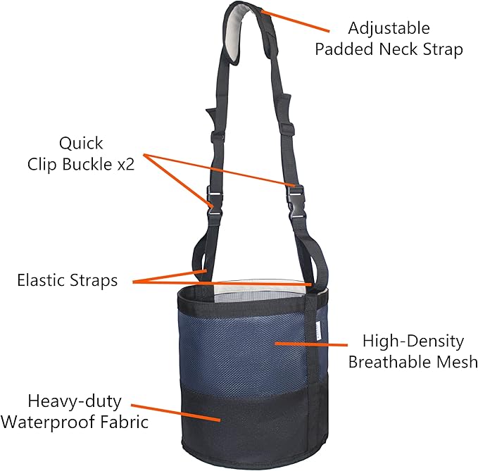 Heavy-Duty Horse Feed Bags - with Adjustable Strap, Comfort Neck & Nose Pads, and Double Waterproof Bottom Mesh (2-Pack) (Blue x2)