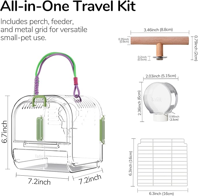 Bird Travel Carrier Cage with Metal Perch, Bottom Mesh, Food Bowl Tray, Cage Cover & Breathable Clear Ventilation for S/M Birds, Conures, Parakeets, Budgies, Canaries, Lovebirds - Purple