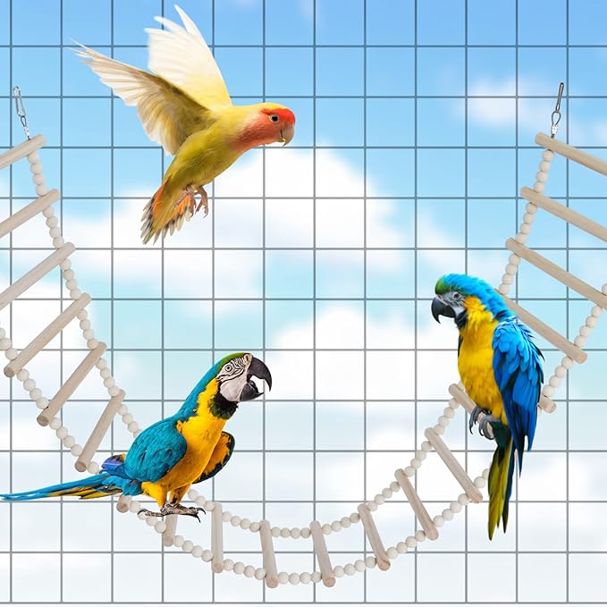 Bird Ladder Bridge, Wooden Pet Hamster Climbing & Swing Toys, Cage Accessories for Birds Rats Parrots Hamster Squirrel Sugar Gliders Parakeets Cockatiels - 20 Steps - 44.5 x 5.9 Inch