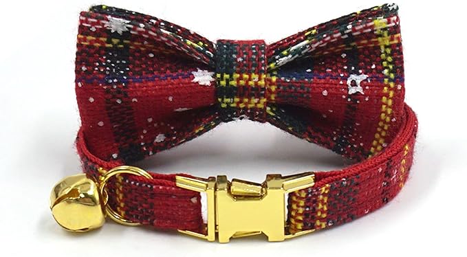 Personalized Cat Collar with Bells,Velvet Customized Small Cat Collar with Name Tag,Pet Collar with Name Phone Number Engraved ID Tags for Boy and Girl Kitten Cats (Red Christmas cat Collar)