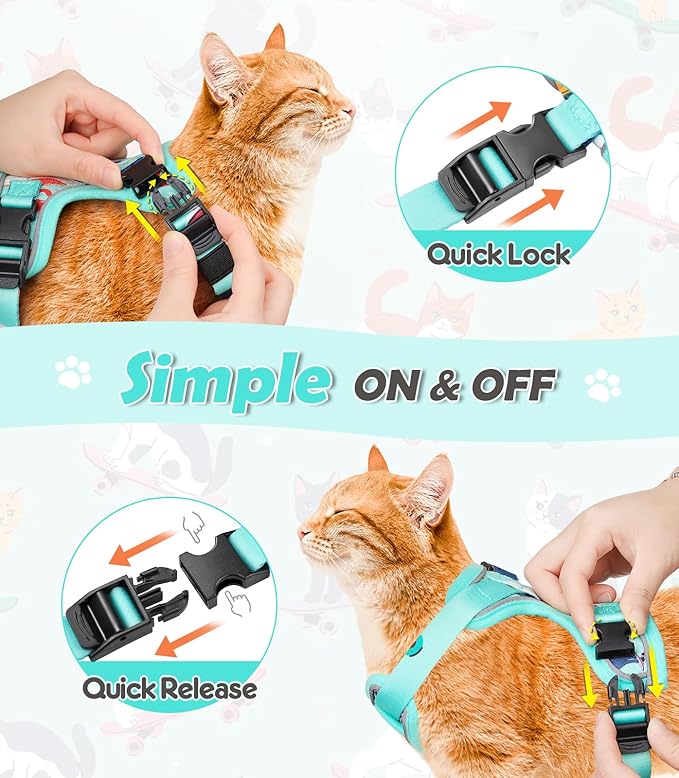 Halypet Cat Harness and Leash Set[MAX Safety 4th-Gen] Cute Escape Proof Vest Harness for Girl&Boy Cat Walking, Comfortable Adjustable Leash and Reflective Strips for Outdoor Kitten, XS Purrfect Green