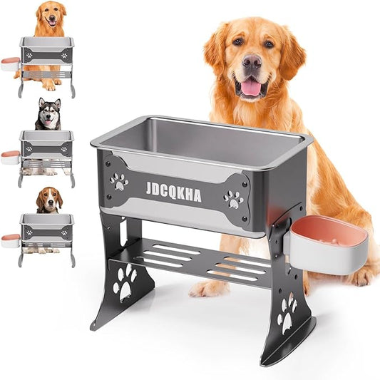 3 Gallon Elevated Large Dog Water Bowl, 3 Height Adjustable Stainless Steel Raised Dog Water Bowl Stand for Large Breed, Metal Pet Bowl Stand for Relief Joint Pressure, Easy Clean (Gray)