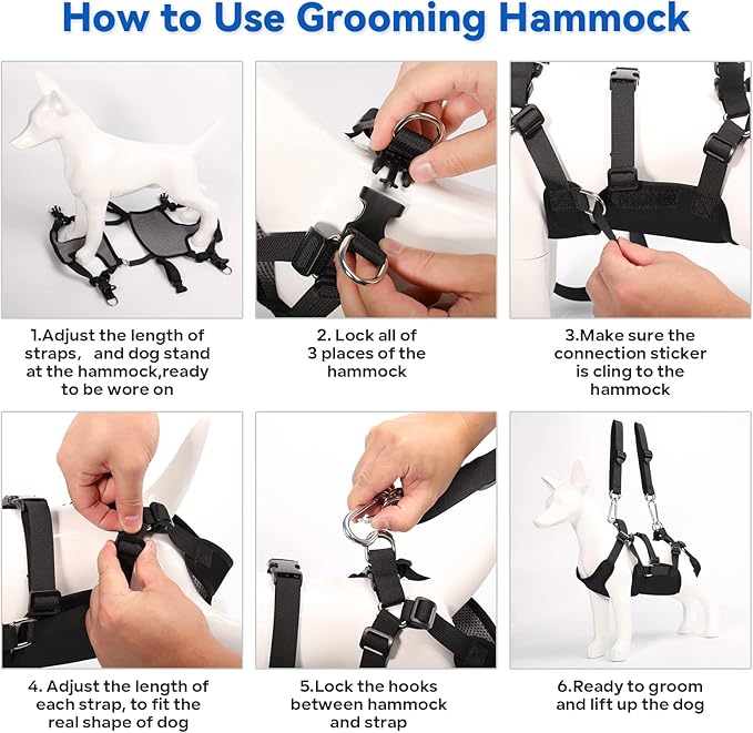 2 IN 1 Dog Grooming Hammock with Multifunction Leash, No-Pull Harness, Adjustable Loop/Leash and Stainless Hooks, for Large Size Cat/Dog