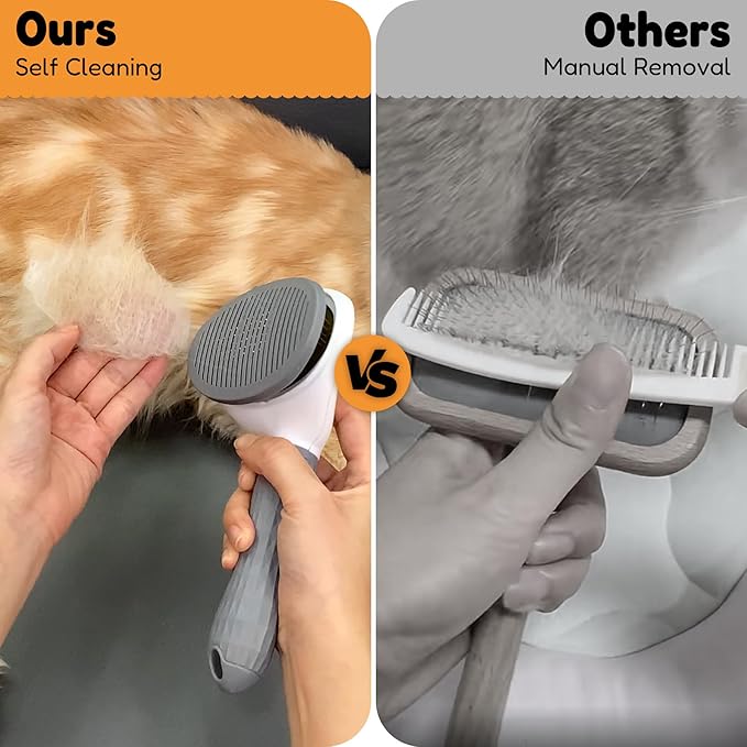Self Cleaning Slicker Brush, Dog Cat Bunny Grooming Deshedding Brush, Bunny Massaging Comb Suitable for Long or Short Hair, Skin Friendly, Easy to Remove Loose Undercoat，Pet Supplies Accessories