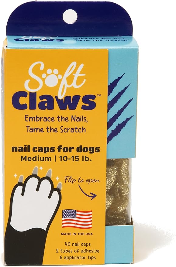 Soft Claws Nail Caps for Dogs with Non-Slip Design Made in USA - 40 Dog Nail Covers for Long-Lasting Protection of Floors and Furniture - Gold Sparkle, Medium