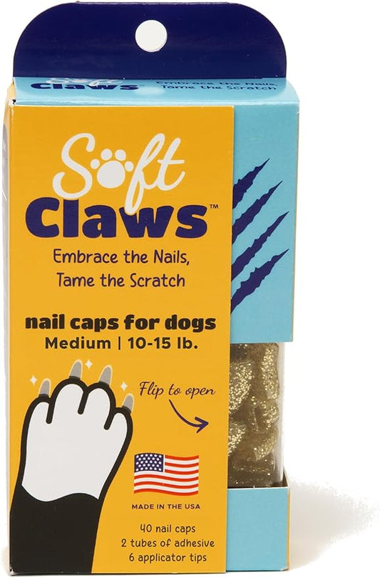 Soft Claws Nail Caps for Dogs with Non-Slip Design Made in USA - 40 Dog Nail Covers for Long-Lasting Protection of Floors and Furniture - Gold Sparkle, Medium