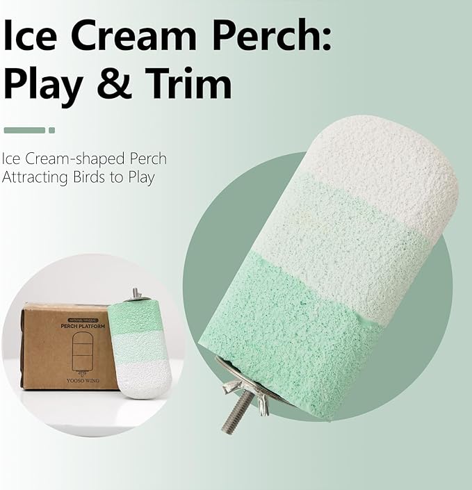 Natural Mineral Bird Perch for Cage Parrot Perch Platform for Beak Grinding Claw Trimming & Chewing Chew Toy for Parakeets Cockatiels Conures Birds Cage Accessories (Gradient Green, 4.7")