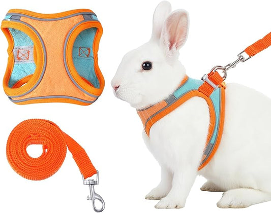 Bunny Harness and Leash Set, Adjustable Double Buckles Breathable Mesh Rabbit Vest with Reflective Strips, Escape Proof Small Pet Walking Training Gear for Rabbits, Kittens, Ferrets, Guinea Pigs (S)