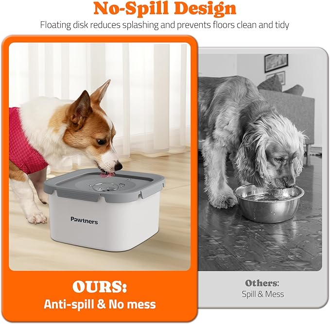 Dog Water Bowl No Spill, 4.5L Stainless Steel Dog Floating Bowl, Slow Water Bowl for Dog with Filter, Non-Slip Base, No Splash Water Bowl for Medium Large Messy Drinkers White