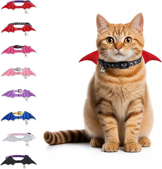 1 PC Bat Wing Cat Collar with Bell, Adjustable Kitten Collar with Safety Breakaway Buckle for Boy&Girl Cats, Halloween Christmas Cat Accessories for Kitten Puppy