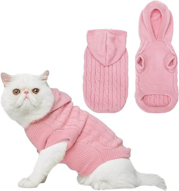 PUPTECK Winter Dog Cat Sweater Coat - Soft Cold Weather Clothes Knitwear for Kitties & Small Dogs Indoor Outdoor Walking Warm, Knitted Classic for Doggies Kitties Girls Boys, Pink L