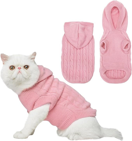 PUPTECK Winter Dog Cat Sweater Coat - Soft Cold Weather Clothes Knitwear for Kitties & Small Dogs Indoor Outdoor Walking Warm, Knitted Classic for Doggies Kitties Girls Boys, Pink L