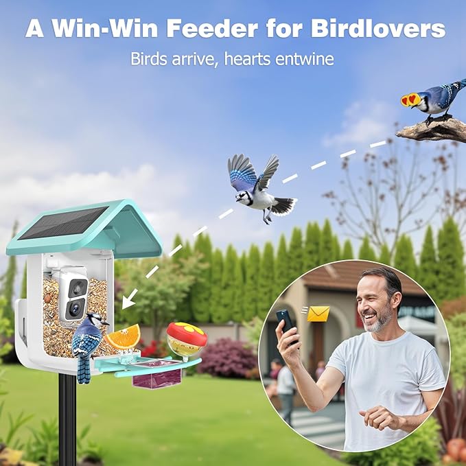 Bird Feeder with Camera: Solar Powered Smart Bird Camera Feeder 2K Live Feed for Backyard - AI Identify Auto Capture Videos, Gifts for Birdlovers Mom Dad, 2.4GHz WiFi