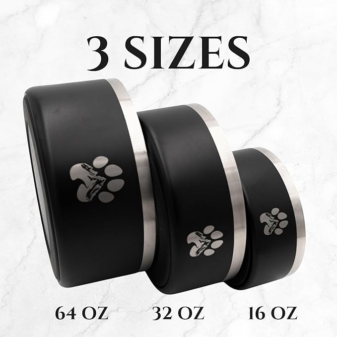 Stainless Steel Dog Bowl for Small-Large Dogs | Double Wall Insulated, Non-Slip Base Heavy Duty Water and Food Bowls for Dogs & Cats | Pet Safe BPA Free & Dishwasher Safe | 32 Oz - Black