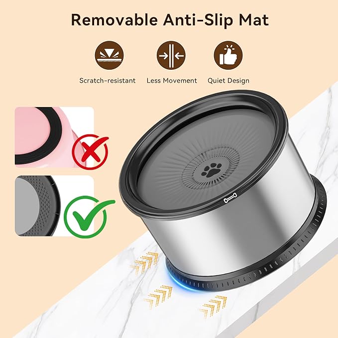 2PCS Dog Water Bowls for Multiple Pets, 4.5L/152oz No Spill Stainless Steel Slow Drinking Water Bowls with Anti-Slip Mat, Splash Proof Pet Bowl for Sloppy Messy Drinkers, Medium Large Dogs