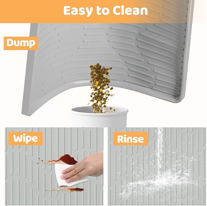 Silicone Cat & Dog Food Mat, 24" x 24" Large Pet Feeding Mat for Cats and Dogs Bowl, Pet Placemat for Food and Water with Raised Edge, Waterproof, Leakproof (Grey)