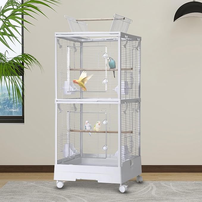 GarveeHome Small Bird Cage with Wheels, 40 Inch Parakeet Cage with Top Stand, 3 in 1 Bird Carrier for Parakeets, Canaries, Lovebirds, Small Quaker, Cockatiels, Budgie, Green Cheek,Conure