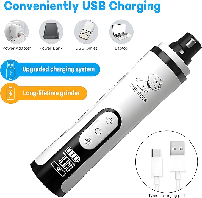 2026 Upgrade Silent Pet Nail Grinder – Low-Noise Dog & Cat Nail Trimmer, Dual-Speed with 3 Ports, USB-Rechargeable Electric Nail File, Ergonomic, Travel-Friendly