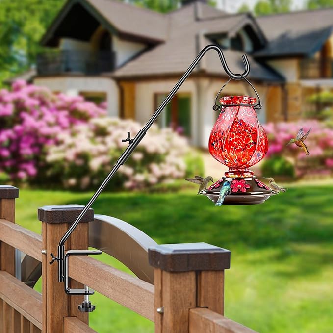 BOLITE Heavy Duty Deck Hook, 20 Inch Bird Feeder Hanger for Hummingbird Feeders, Planters, Lanterns, Wind Chimes, 360° Rotatable Arm, Black