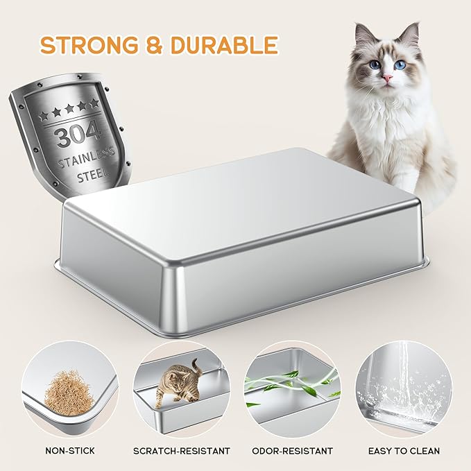 Soulbond XXXL Stainless Steel Litter Box with Lid, Large Covered Metal Cat Litter Box Enclosed for Large and Multi-Cat Families, Easy to Clean