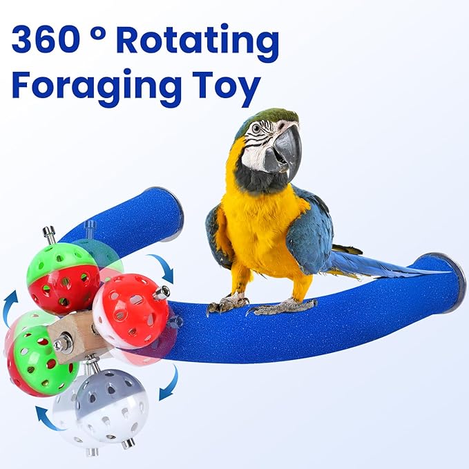 U Shape Parrot Perch Stand Toy Bird Platform Sand Paw Grinding Clean Stick Exercise Conure Budgie Cockatiel Cage Accessories (Blue-Rotate)