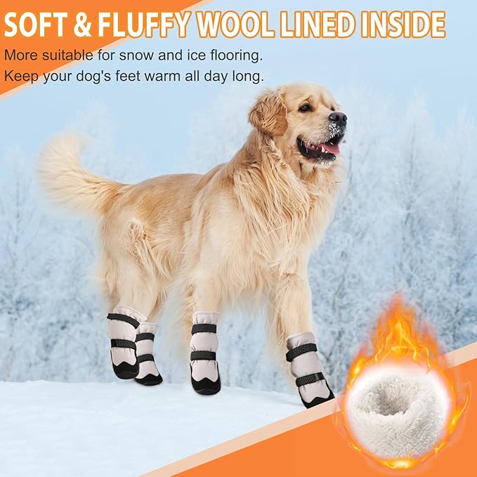 Winter Dog Snow Boots with Warm Wool Lining, Dog Shoes for Large Small Medium Dogs, Dog Booties and Paw Protectors, Anti-Slip Dog Shoes with Reflective for Snow, Hardwood Floors, Hiking (Size 7)
