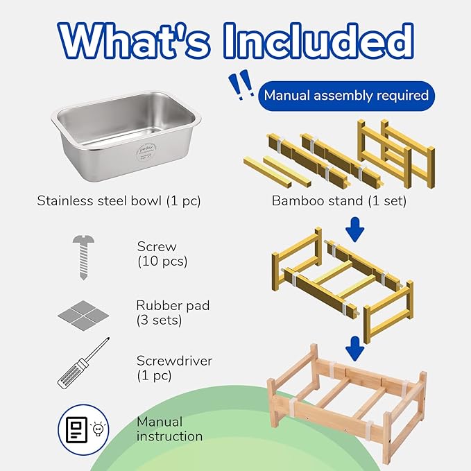 PEDAY 1.2 Gallon Raised Dog Water Bowl, Human Grade 18/8 Stainless Steel