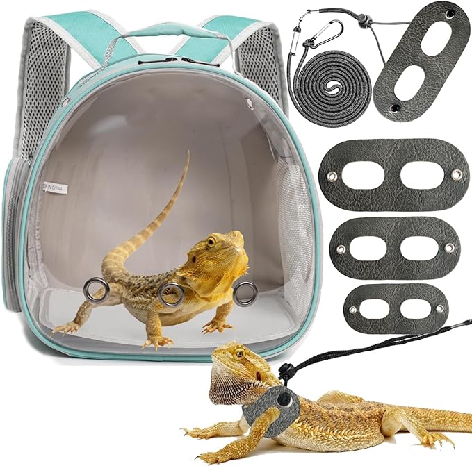 Bearded Dragon Travel Backpack with Harness and Leash Set,Lizard Backpack Travel Carrier,Space Capsule Clear Bubble Window Astronaut Reptile Carrier Backpack for Kids, Airline Approved