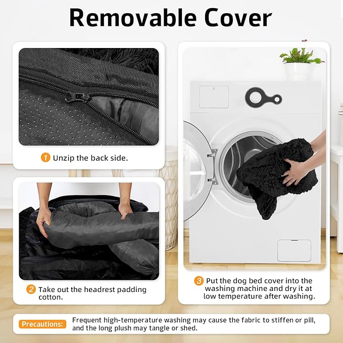 GGIB Calming Dog Bed Fluffy Plush Dog Mat for Furniture Protector with Removable Washable Cover for Large Medium Small Dogs and Cats (Extra Large (53x39.3x6), Black)