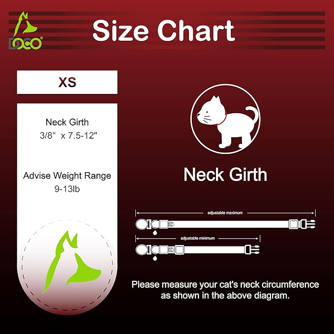 DOCO Cat Collar (Neck Girth - 3/8" x 7.5-12", Weight Upto - 13lb) Reflective Cat Collar with Bell, Breakaway Safety Buckle, Adjustable Nylon Strap for Kittens & Adult Cats (Lime)
