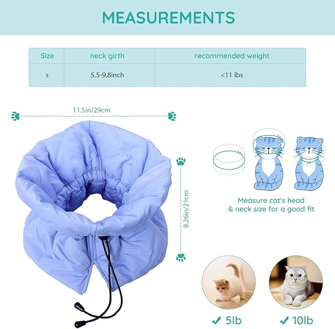 Cat Recovery Collar, Soft Adjustable Cat Cone Alternative, Lightweight Waterproof Fasteners Collars for Cats Kittens Puppies, After Surgery Stop Licking and Daily Use (Neck girt 5.5"-9.8") (Blue)
