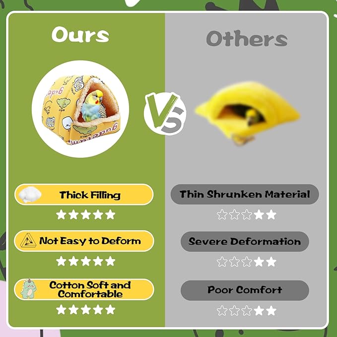 SUSOO Plush Warm Bird Nest House - Hanging Snuggle Bed Velvet Shed Hut Cage Fluffy Hideaway Winter Sleeping Hammock for Parrot Parakeet Conure Cockatiel Budgies Lovebird (Yellow, L)