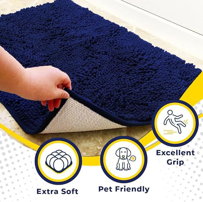 Muddy Mat® Original Dog Door Mat for Muddy Paws, Super Absorbent Microfiber, Non-Slip Washable Pet Rug, Quick Dry Chenille Entryway Carpet, Machine Washable Indoor Outdoor mat, Navy Blue 24"x72"