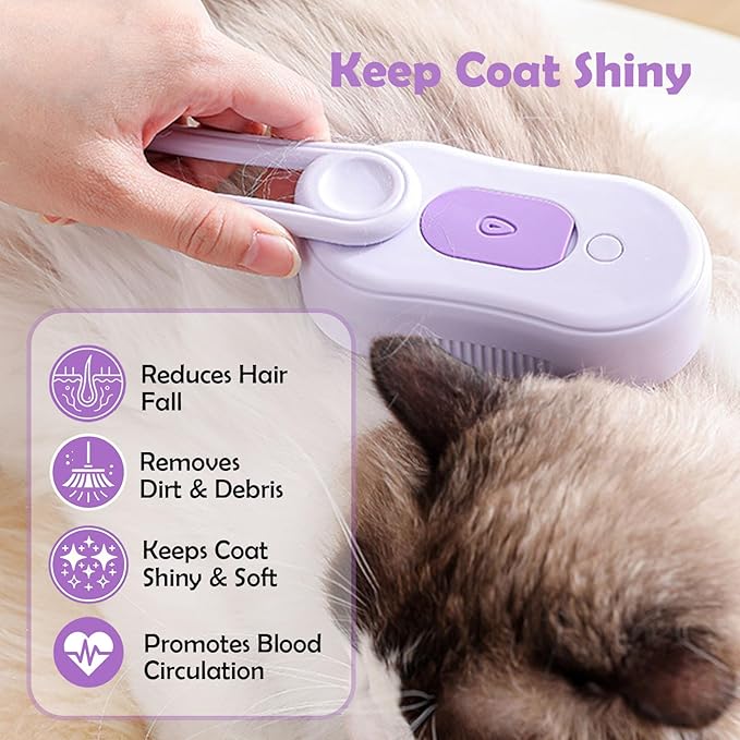 Cat Steam Brush, Rechargeable Pet Steam Grooming Brush with Collapsible Handle, Cat Brushes for Indoor Cats, Cat Water Brush, Detangling and Removing Loose Hair, includes Charging Cable