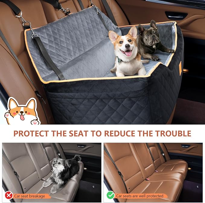 Dog Car Bed Booster, Comfortable Travel Seat for Large/Medium Dogs, Fully Detachable & Washable with Thick Cushion (Black&Gray)