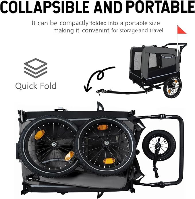 Pet Bike Trailer for Dogs, 88LBS Capacity Dog Bicycle Trailer with 20" Pneumatic Rubber Wheels, Multi-Directional Ventilation, Waterproof Cover, Perfect for Cycling with Pets