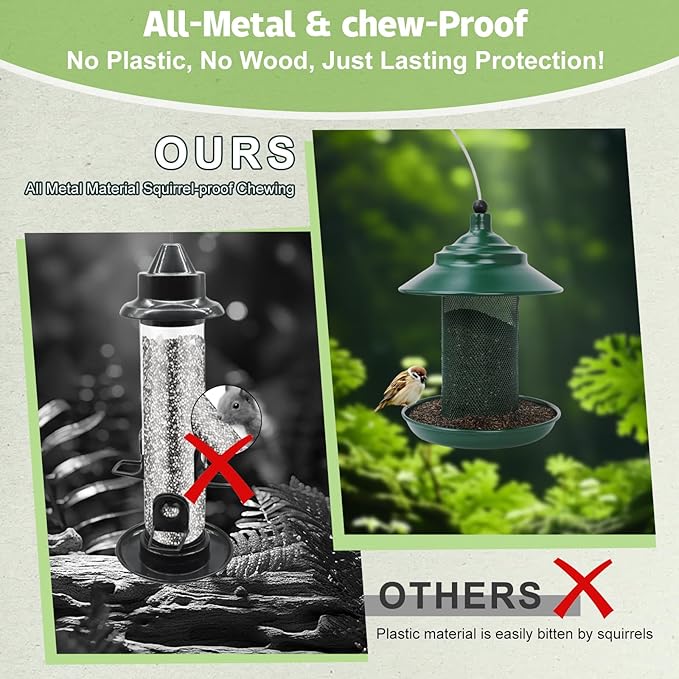 Finch Feeder - All-Metal Squirrel Proof Thistle Nyjer Seed Bird Feeder for Outdoors, 2.5LB Capacity, Powder-Coated Rust Resistant Mesh Design for Goldfinches & Small Birds Green