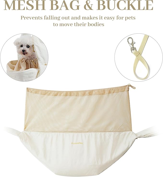 FUKUMARU Dog Sling, DIY Strap Puppy Carrier Sling for 5-12lbs Small Dogs, Ultralight Cat Travel Purse with Mesh Bag, Pets Papoose Carrier Foldable and Machine Washable, 22.44 * 16.9 * 11.8inch(Cream)