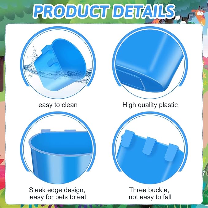 100 Pcs Cage Cups Chicken Feeder Cup 8 oz Hanging Bird Food Water Bowl Coop Bunny Cage Feeding Dish Game Fowl Supply for Poultry Pet Parrot Parakeet Rabbit Parakeet Pigeon(Red, Blue)